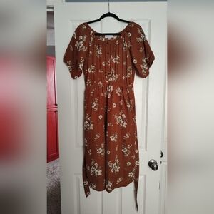 Piper & Scoot Floral Golden Brown Dress